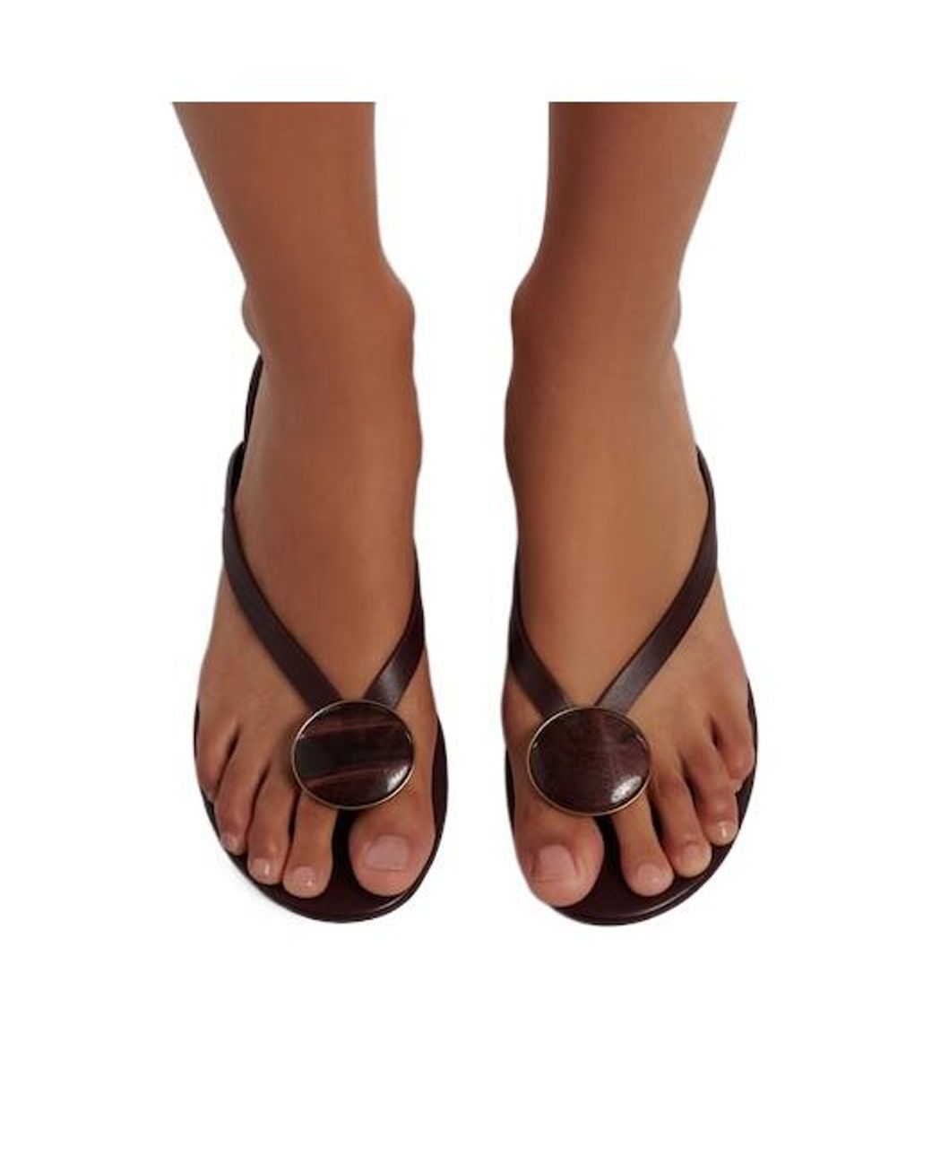 Christopher Esber Brown Leather Wedge Thong Sandals
