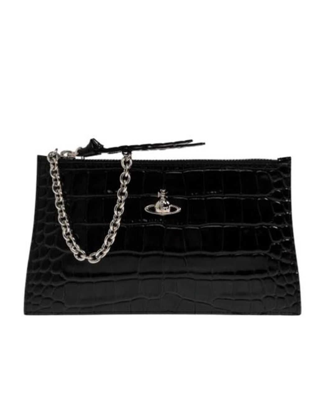Vivienne Westwood Black Chain Embossed Logo Clutch Bag