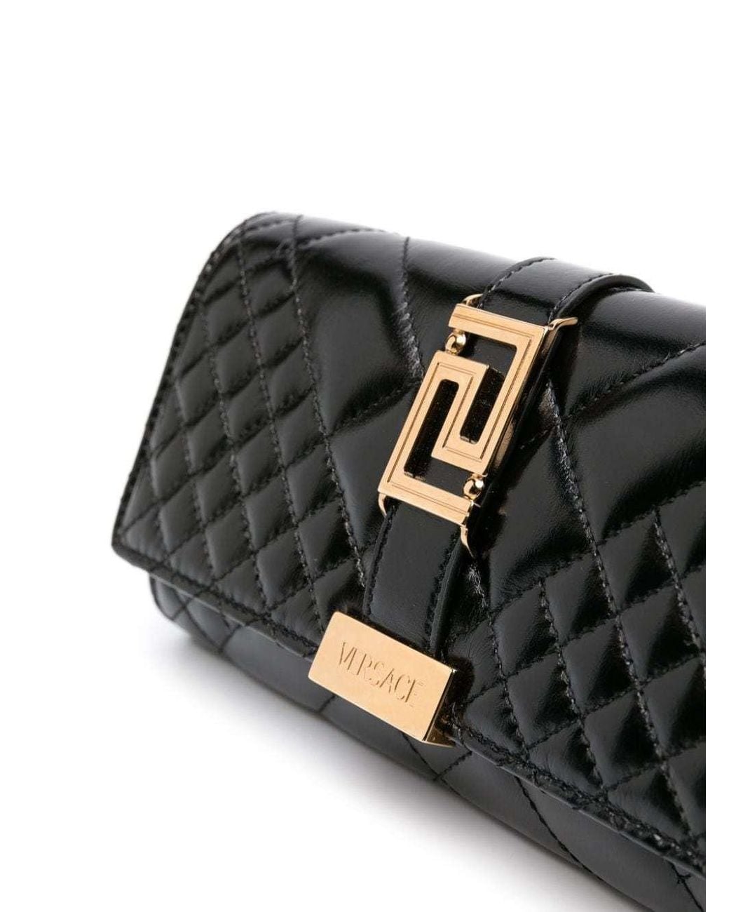Versace Black Greca Goddess Matelassé Chain-Linked Clutch Bag