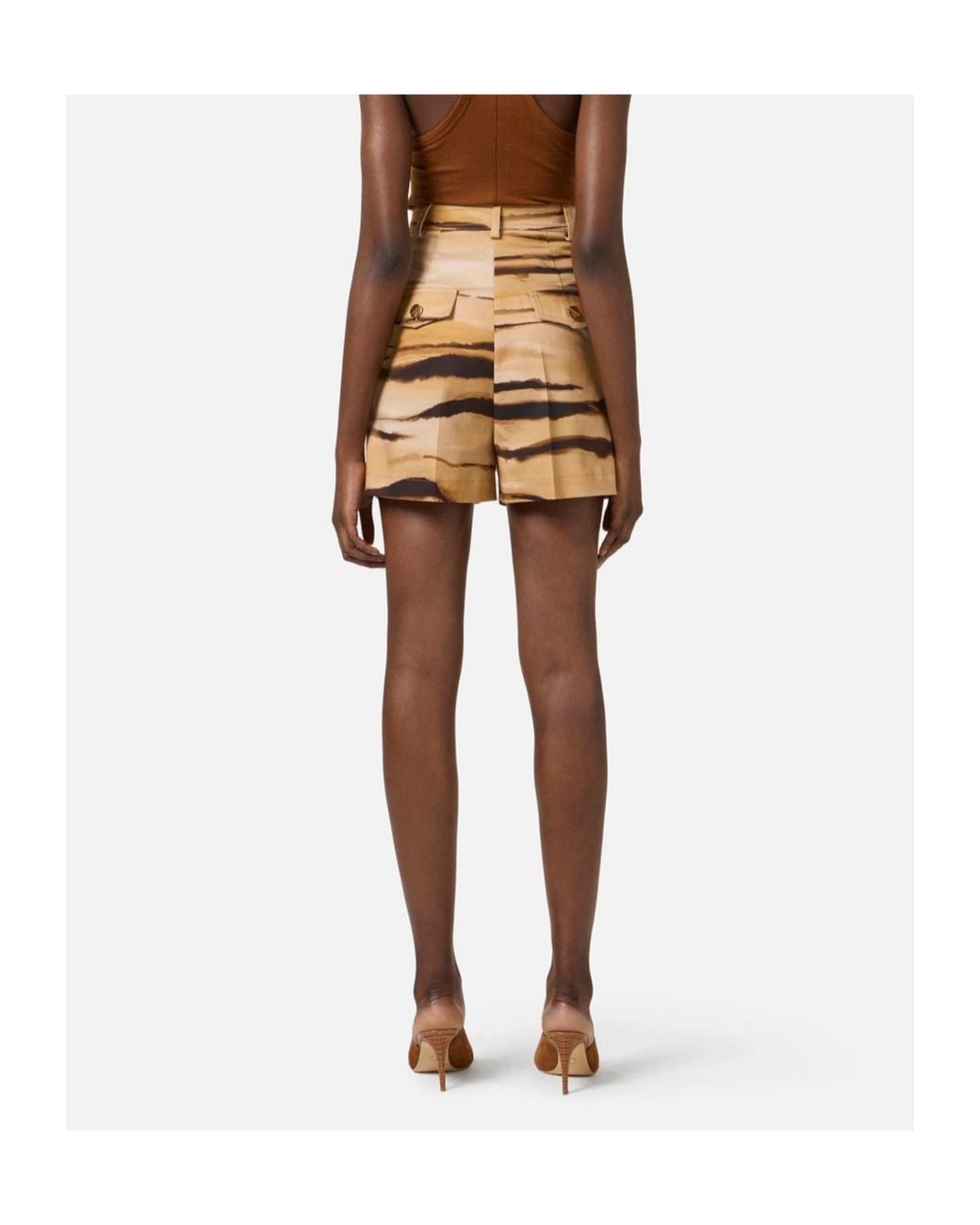 Elisabetta Franchi Natural Tiger Printed Drill Shorts