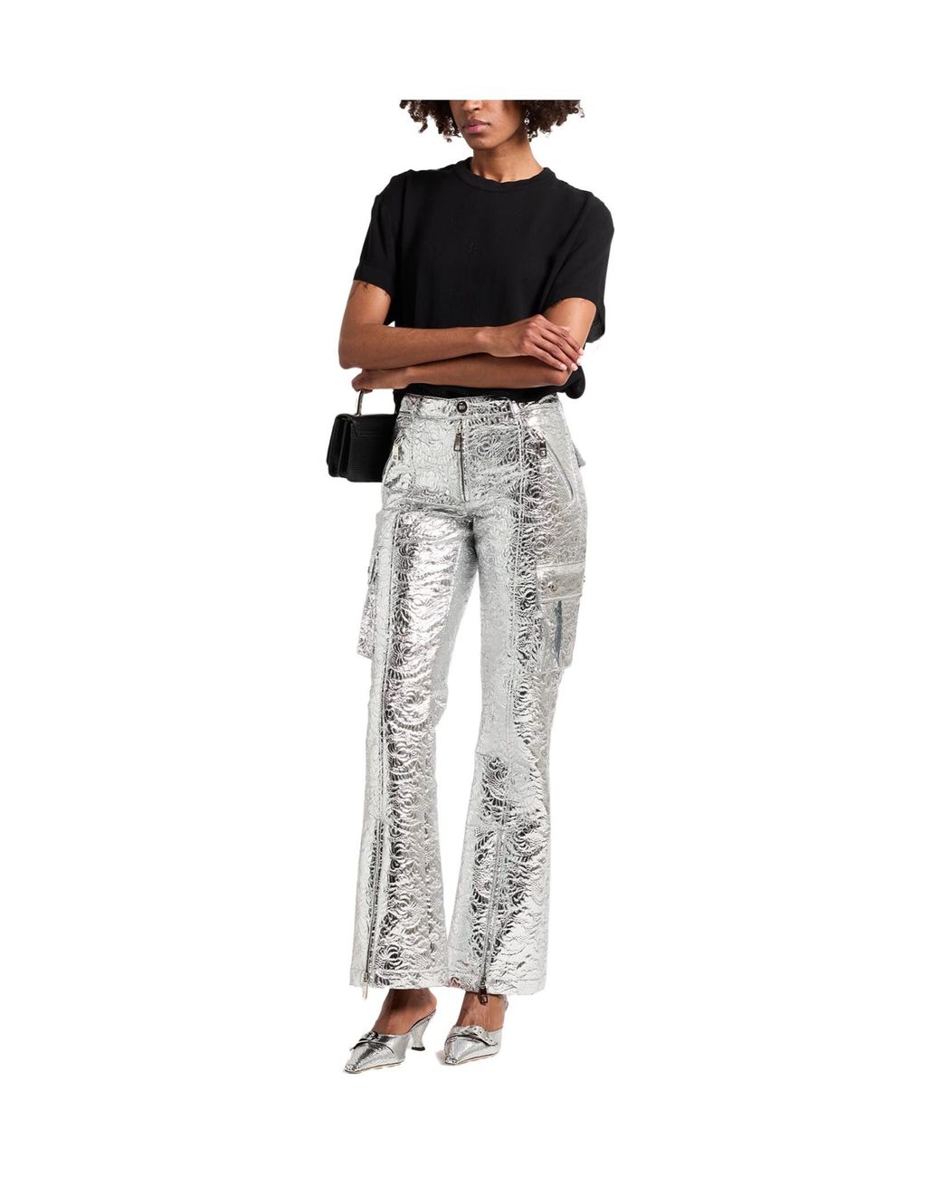 Dolce & Gabbana Gray Metallic Jacket-Style Pants
