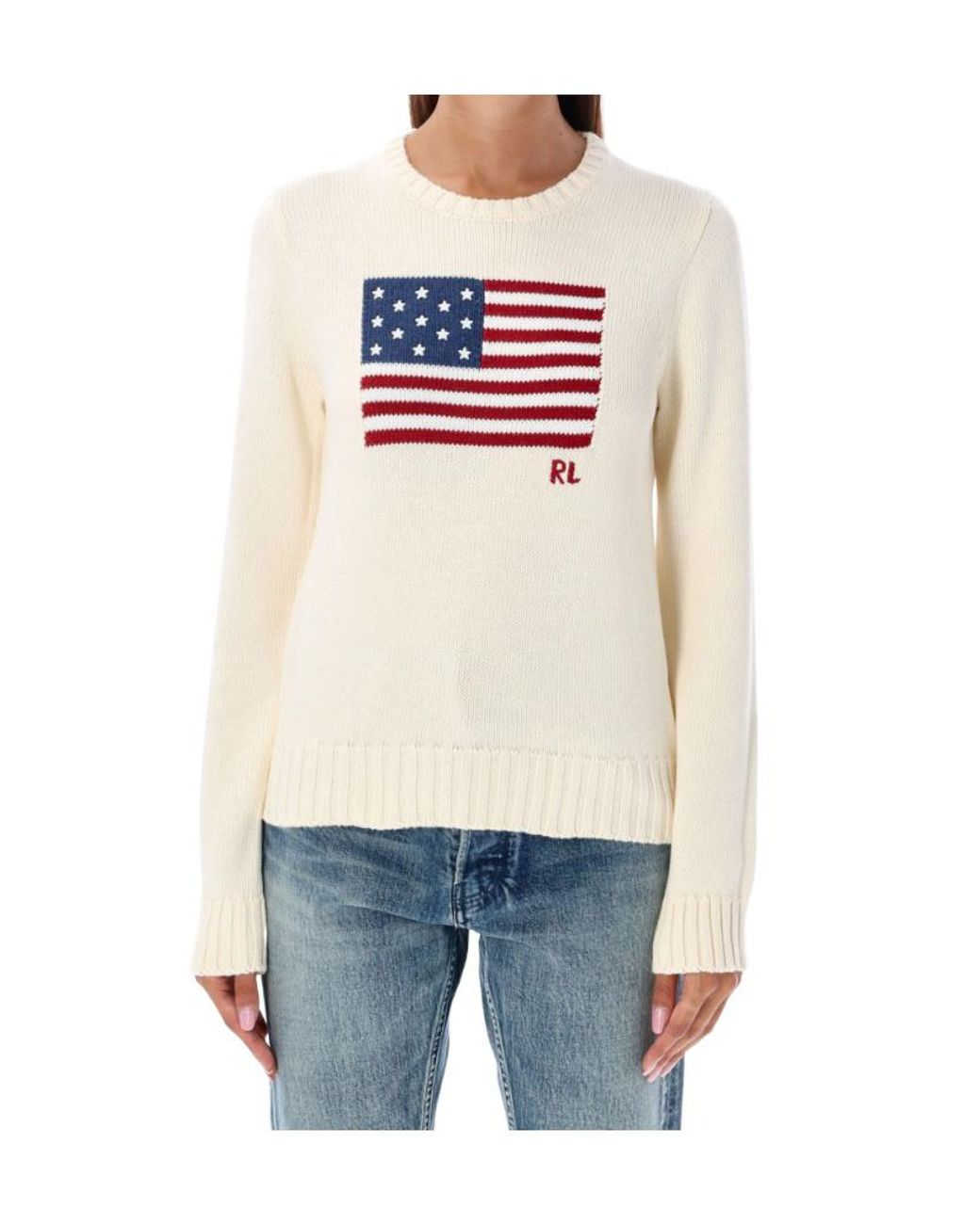Polo Ralph Lauren White Flag Intarsia Crewneck Jumper