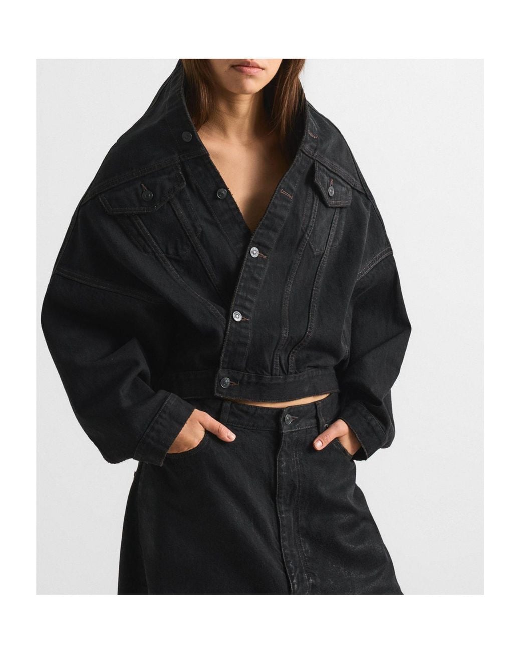 Balenciaga Black Cropped Denim Jacket