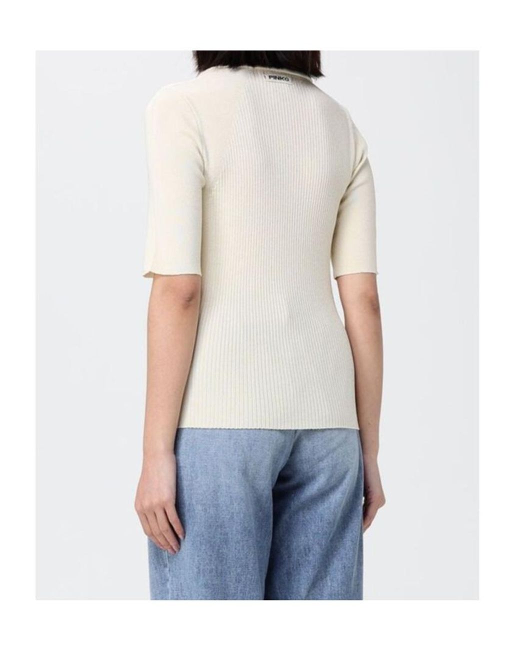 Pinko Natural Coperto Ribbed Button Polo Top