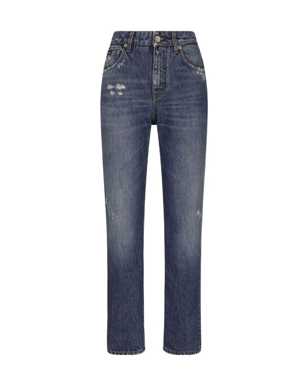 Dolce & Gabbana Blue Logo Plaque Loose-Fit Jeans