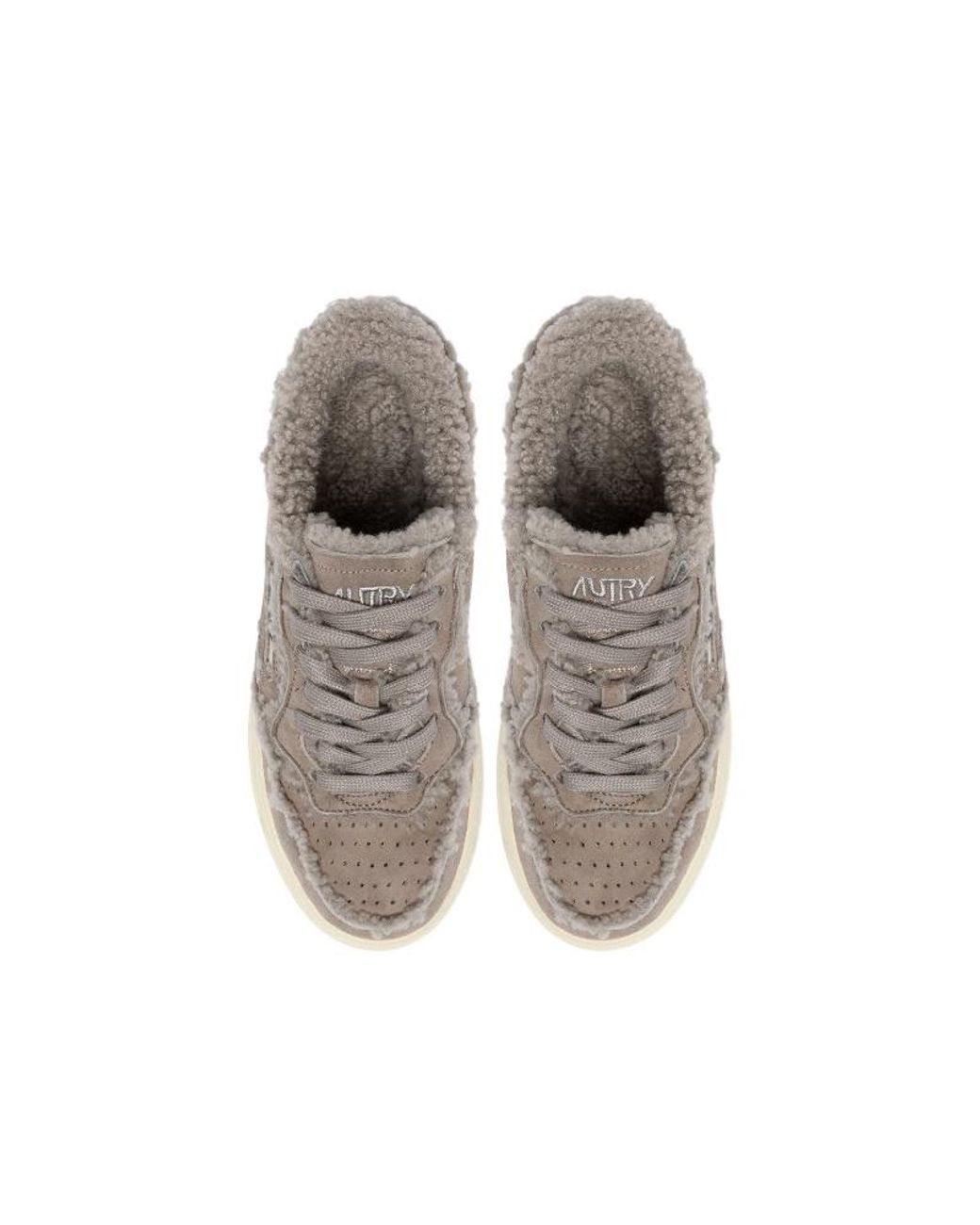 Autry Gray Medalist Shearling Low-Top Sneakers