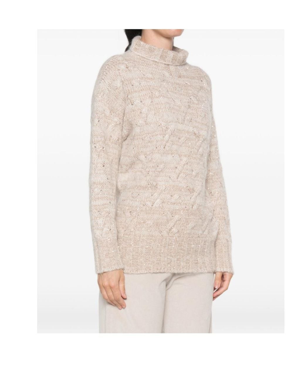Fabiana Filippi White Cable-Knit Sequin-Embellished Sweater