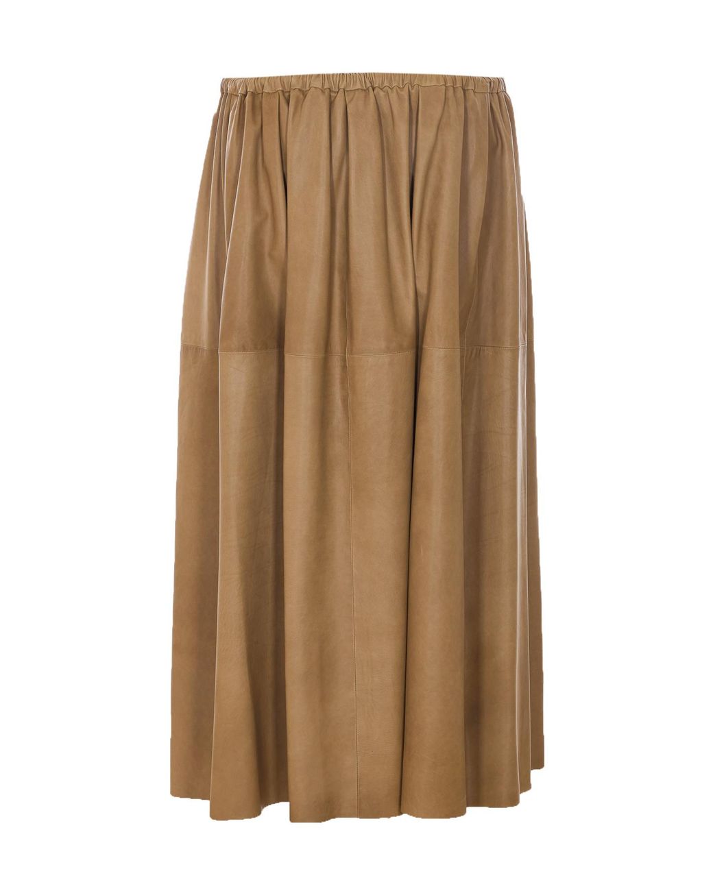 Auralee Natural Elastic-Waist Leather Midi Skirt