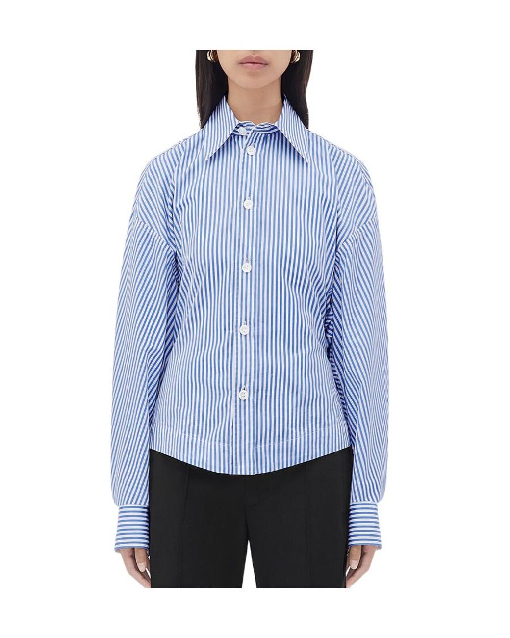 Bottega Veneta Blue Striped Cotton Poplin Shirt