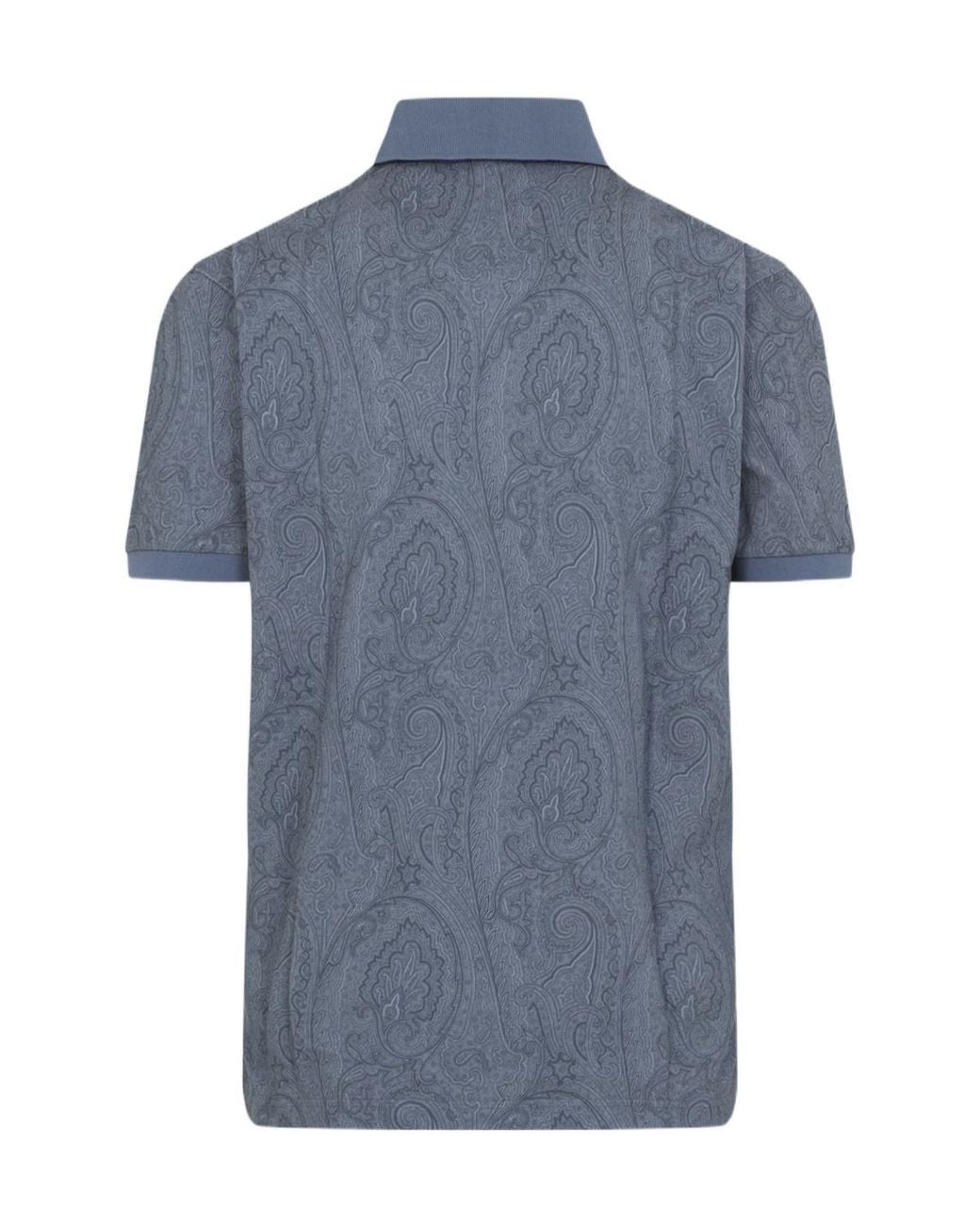Etro Blue Paisley Printed Short-Sleeved Polo Shirt for men