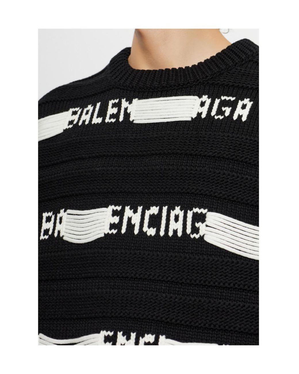 Balenciaga Black Logo Intarsia-Knit Sweater for men