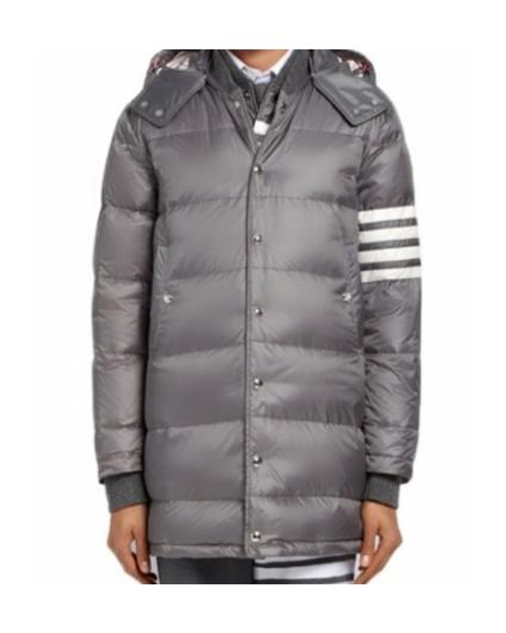 Thom Browne Gray Striped Padded Hooded Jacket for men