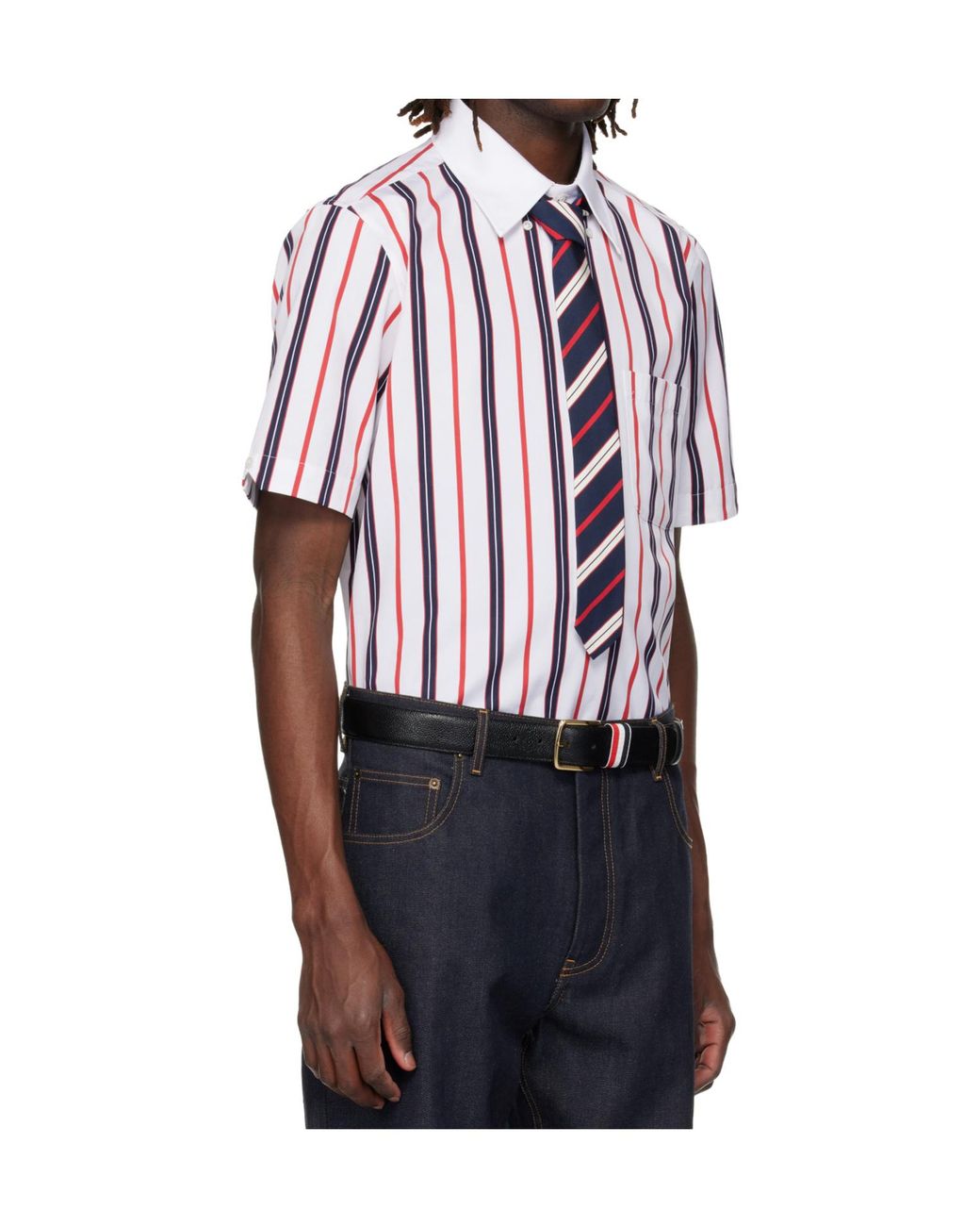 Thom Browne Red Repp Striped Poplin Shirt for men