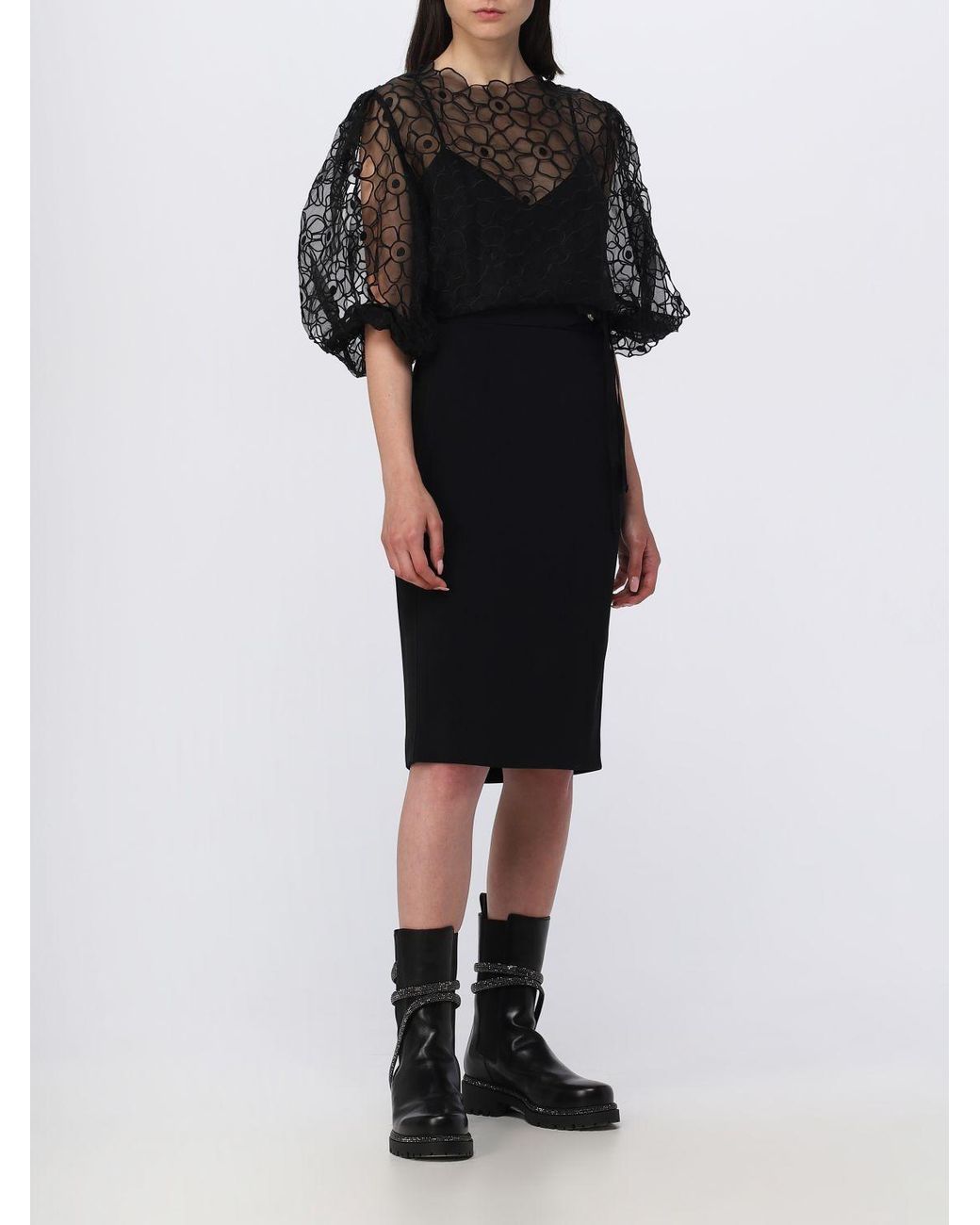 RED Valentino Black Floral Embroidered Blouse