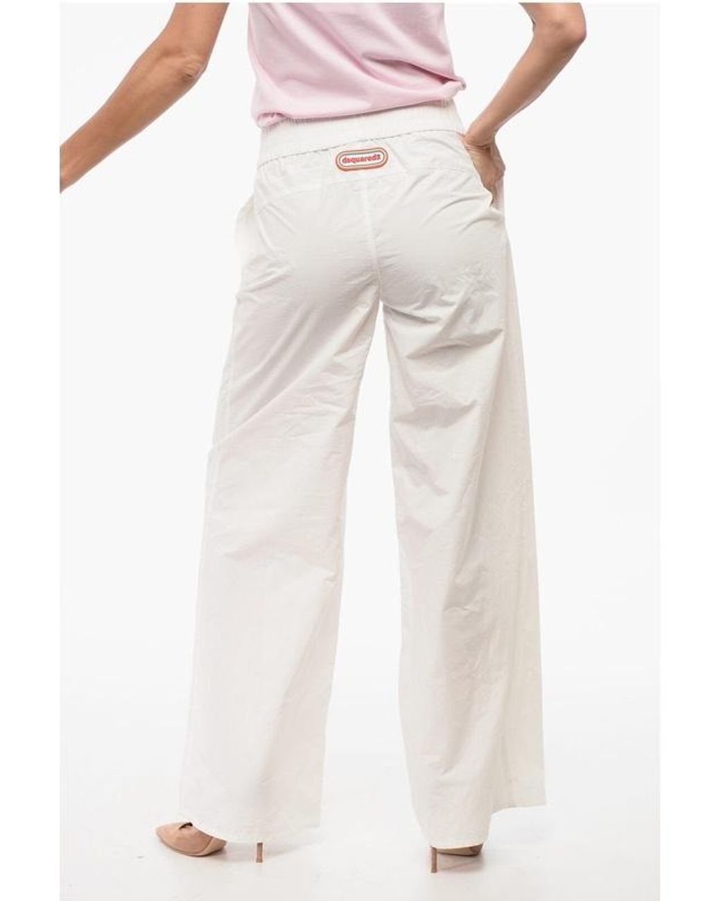 DSquared² White Logo Patch Wide Leg Trousers