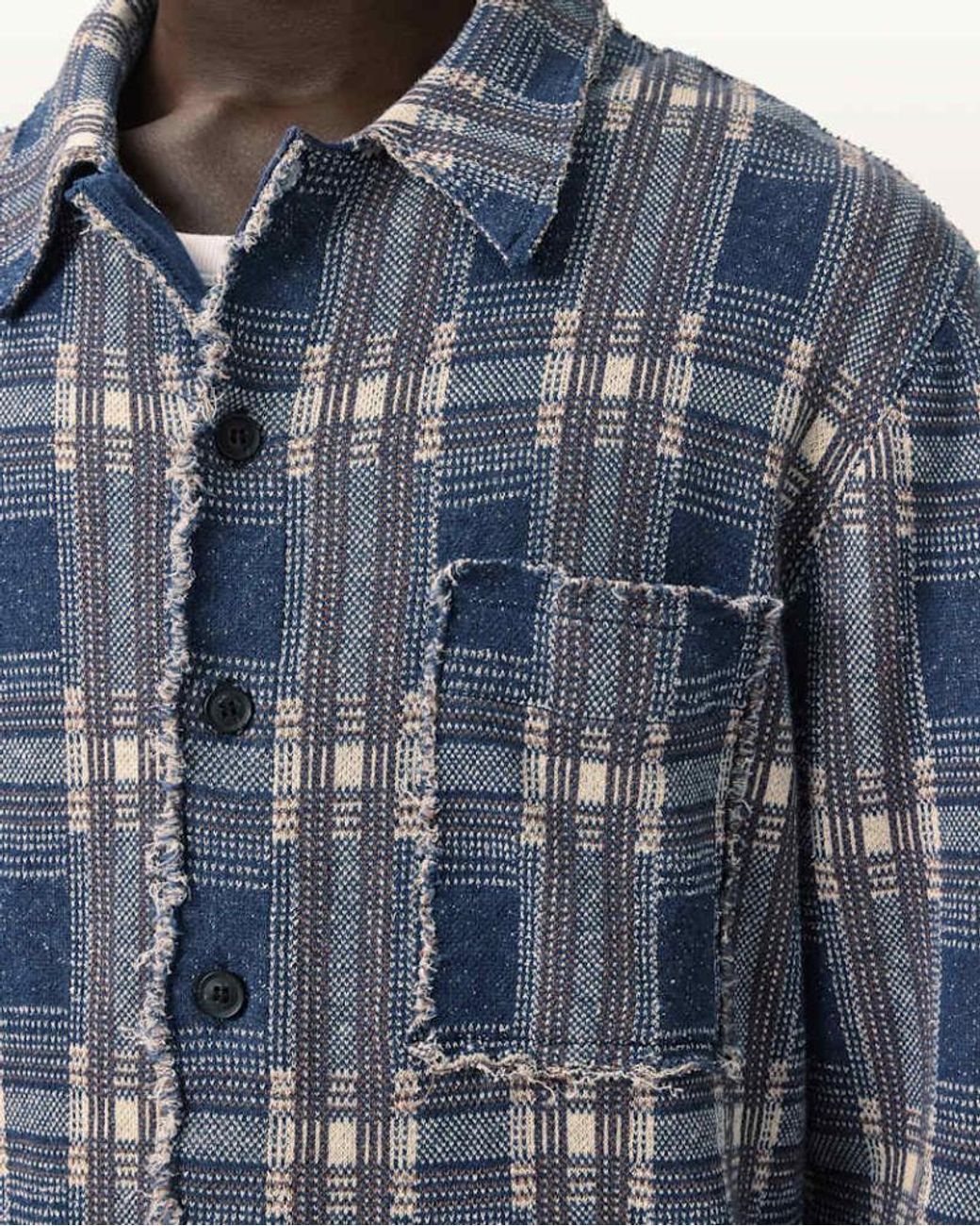 AllSaints Blue Solmar Check-Pattern Knitted Cardigan for men