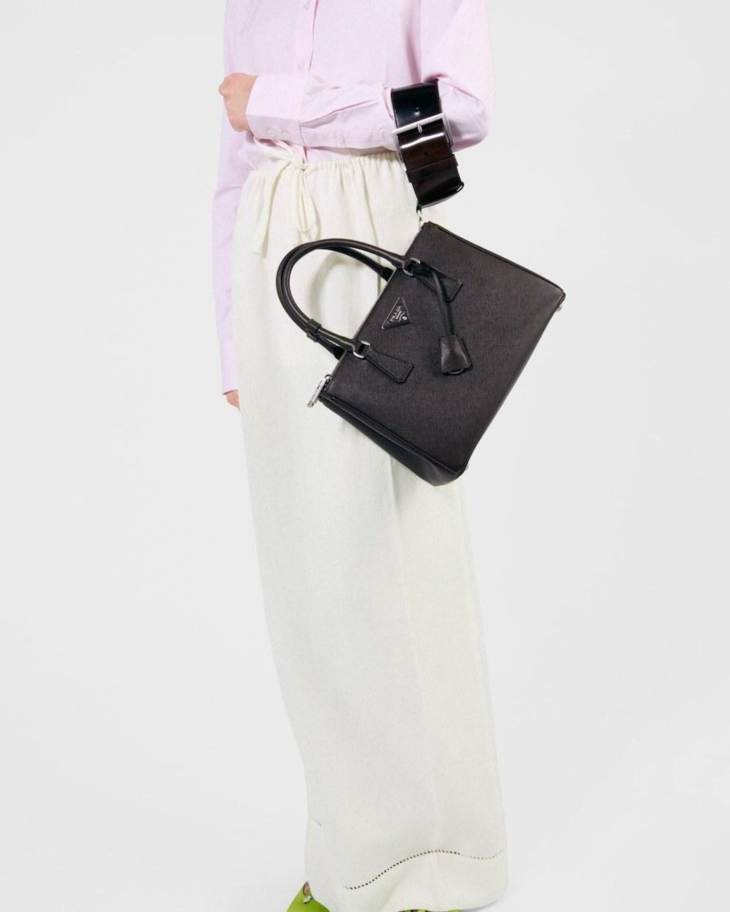 Prada White High Waist Logo Embroidered Maxi Skirt