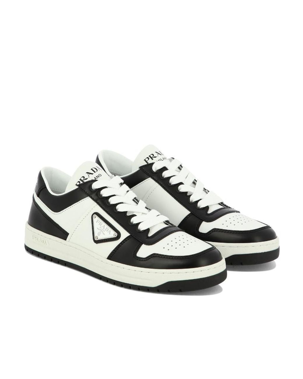 Prada White Downtown Brand-Plaque Leather Low-Top Trainers