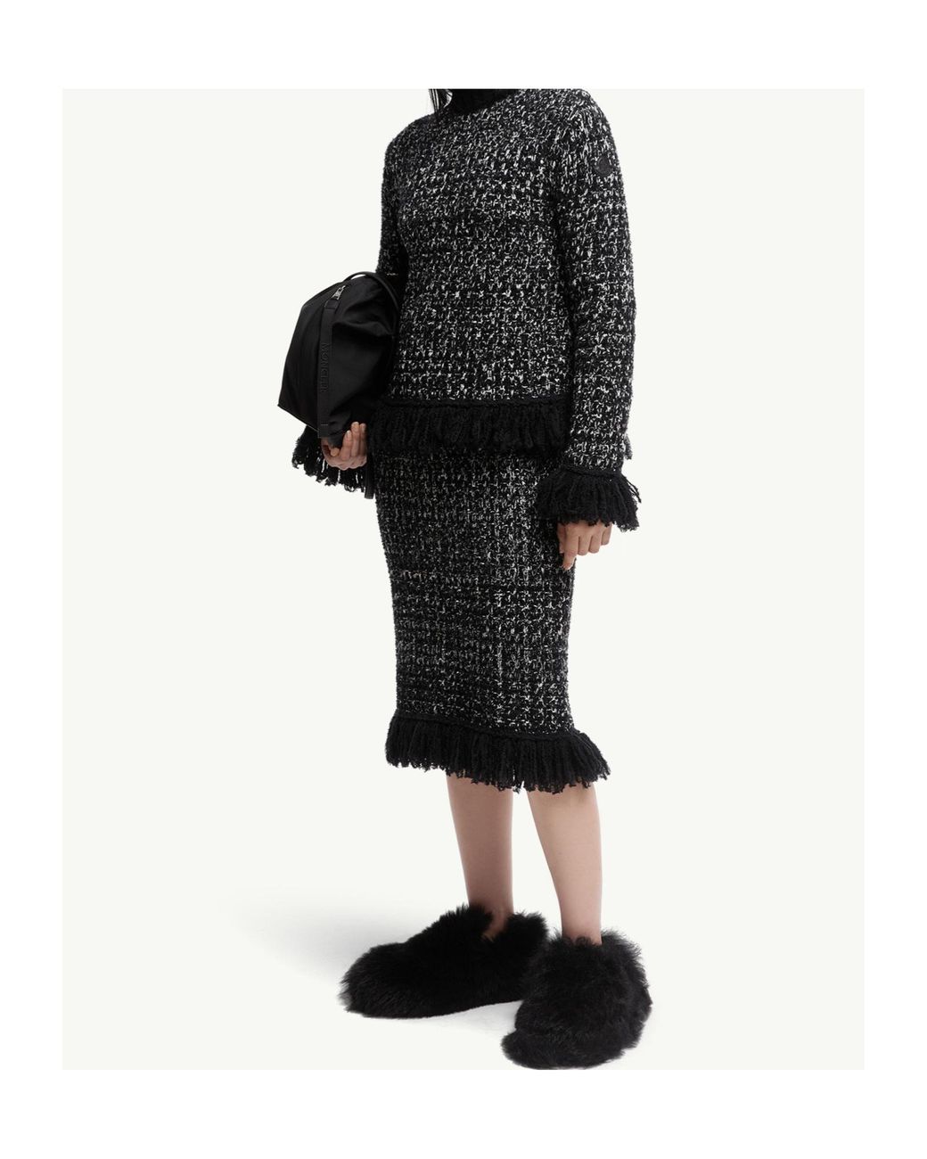 Moncler Black Fringe-Trim Wool Blend Sweater