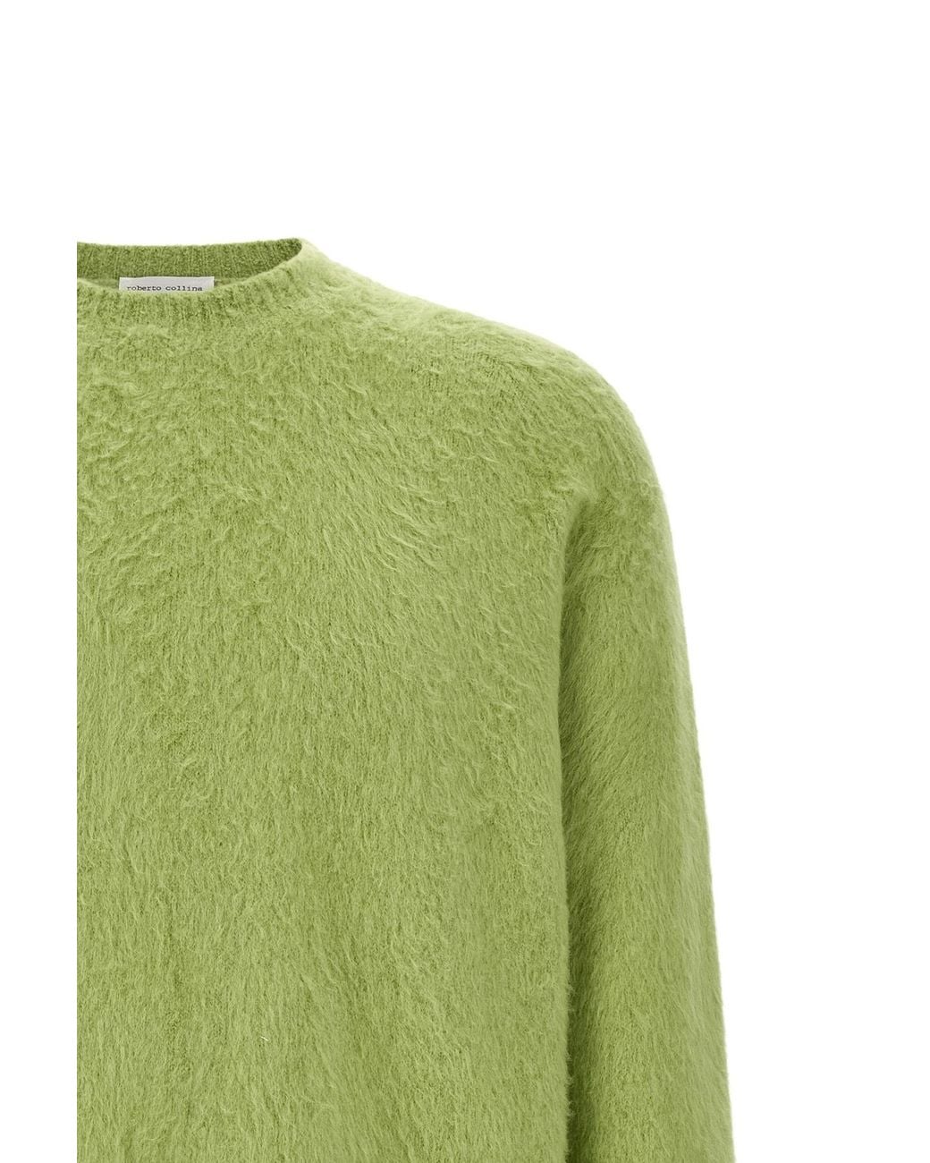 Roberto Collina Green Crew Neck Fluffy Knit Sweater for men