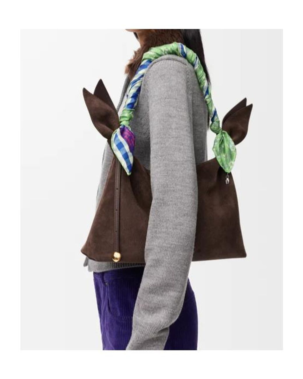 Loewe Green Floral-Print Gingham Scarf