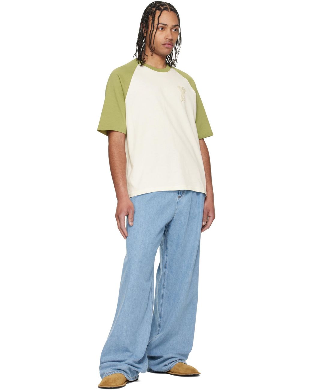 AMI Green Ami Logo Detailed Crewneck T-Shirt for men