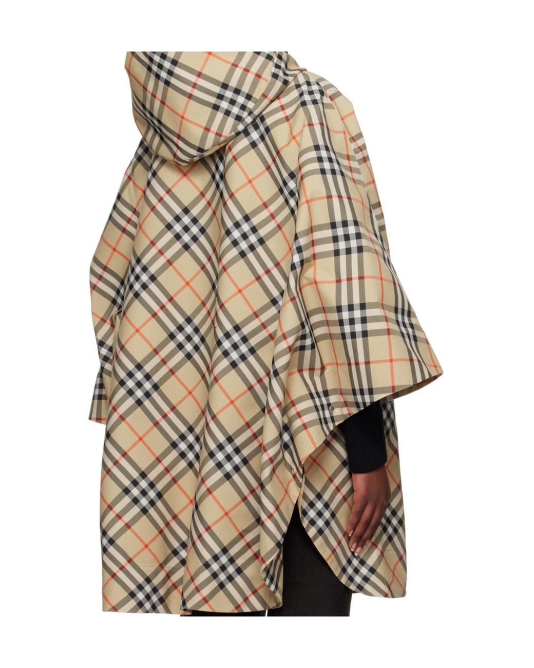 Burberry Natural Checked Hooded Half-Zipped Cape
