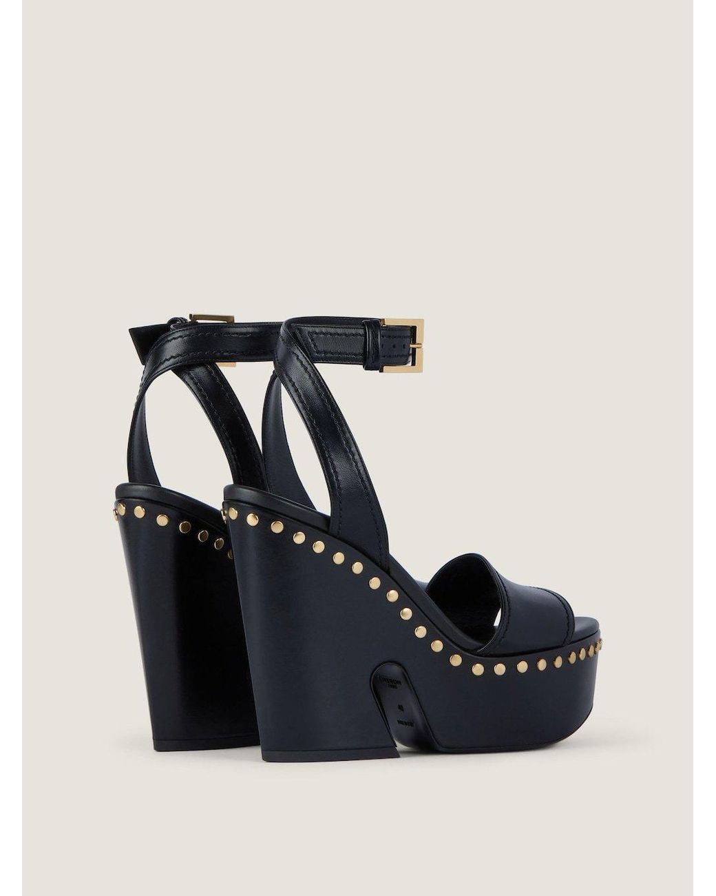 Givenchy Blue Clog Leather Platform Sandals With Studs Detail