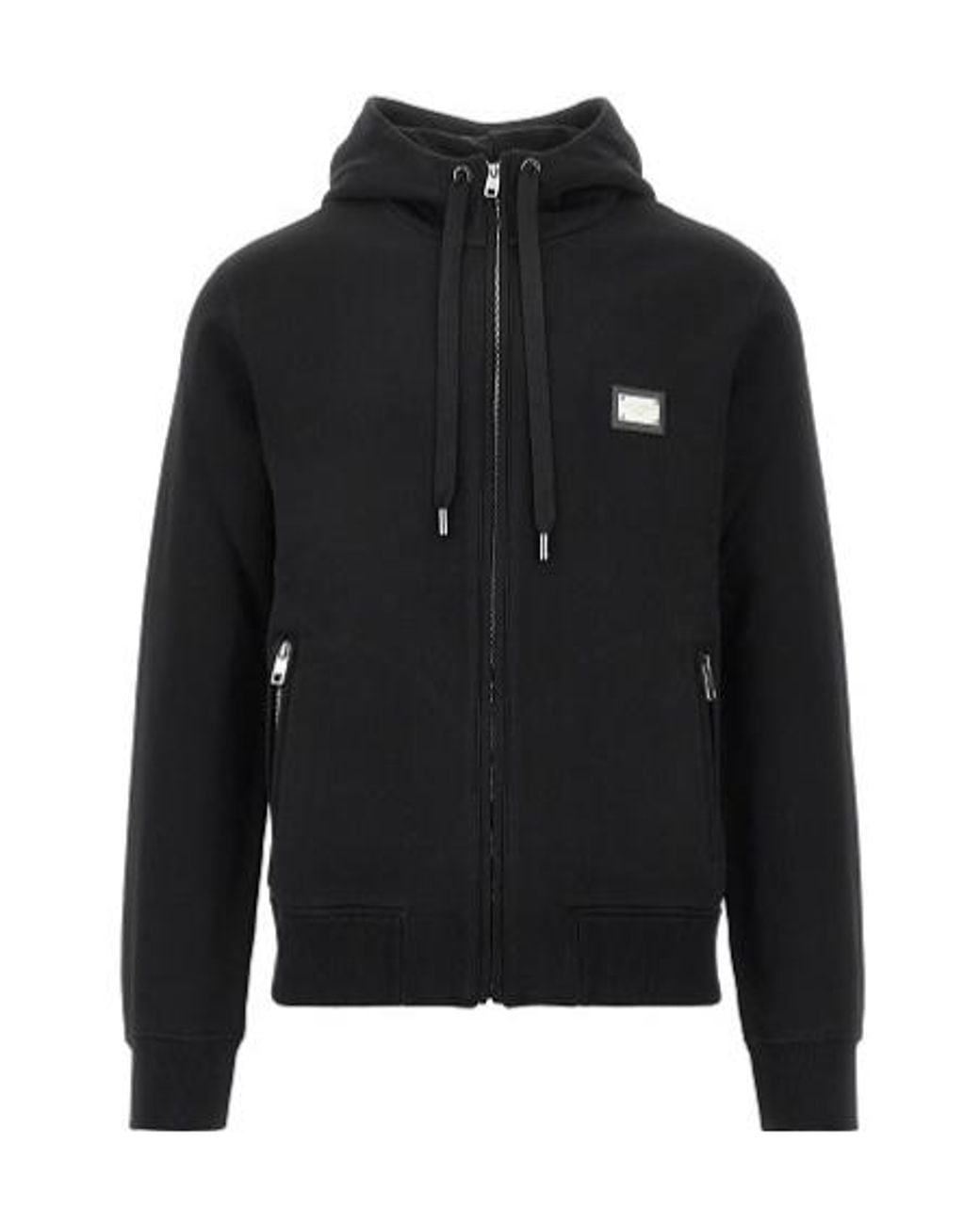 Dolce & Gabbana Black ドルチェガッバーナ ロゴプレート ドローストリング フーディー for men