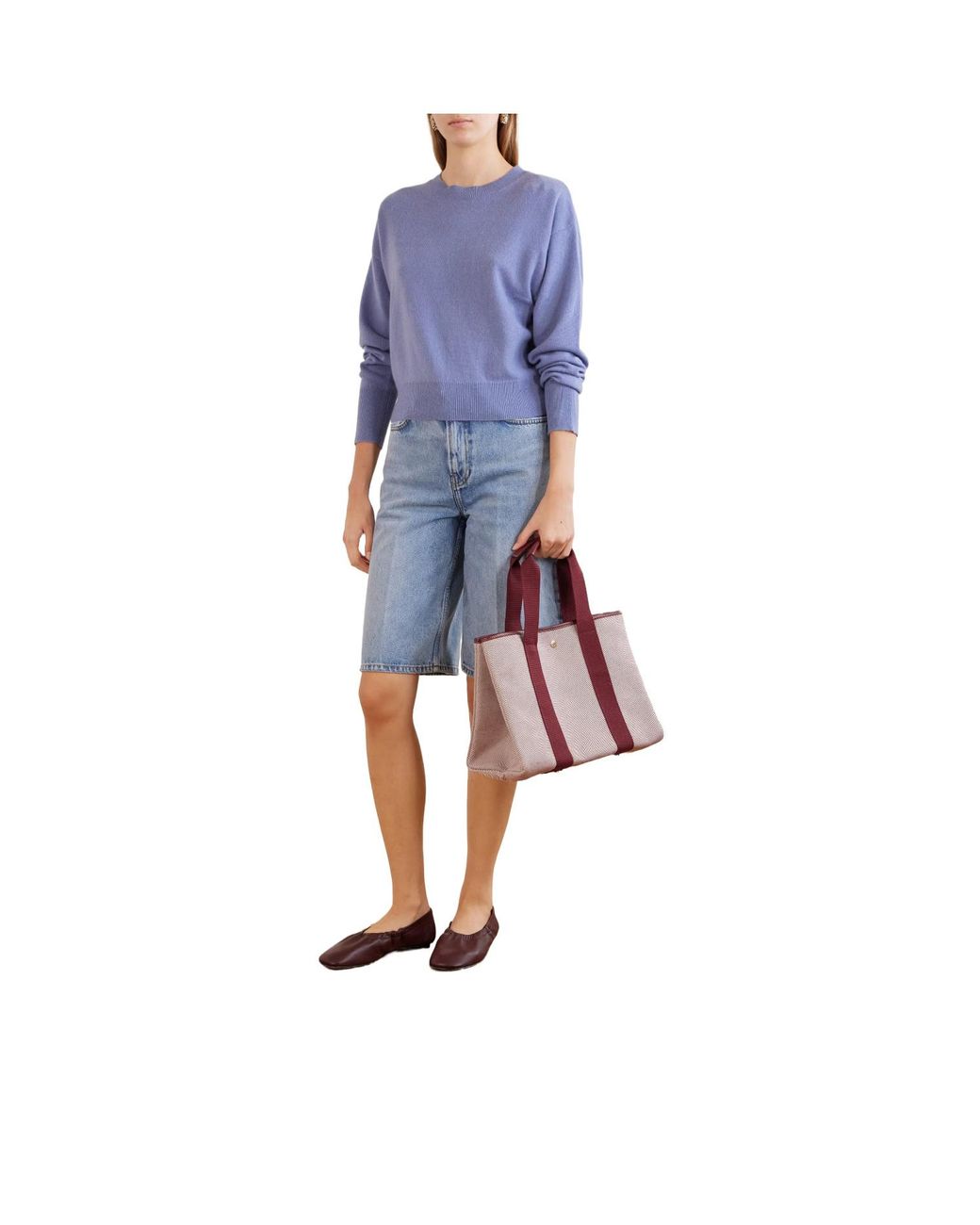 Rue de Verneuil Pink Leather-Trimmed Cotton Oxford Tote