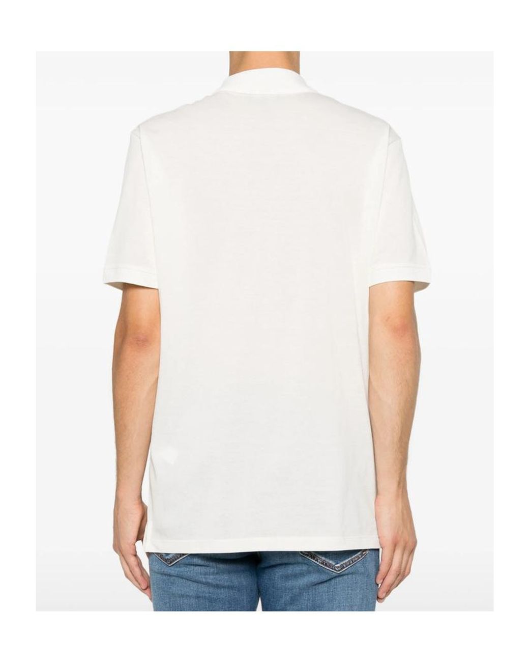 Emporio Armani White Quarter-Zip Logo-Patch Polo Shirt for men
