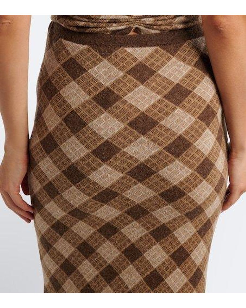 AYA MUSE Natural Kae Plaid Midi Skirt
