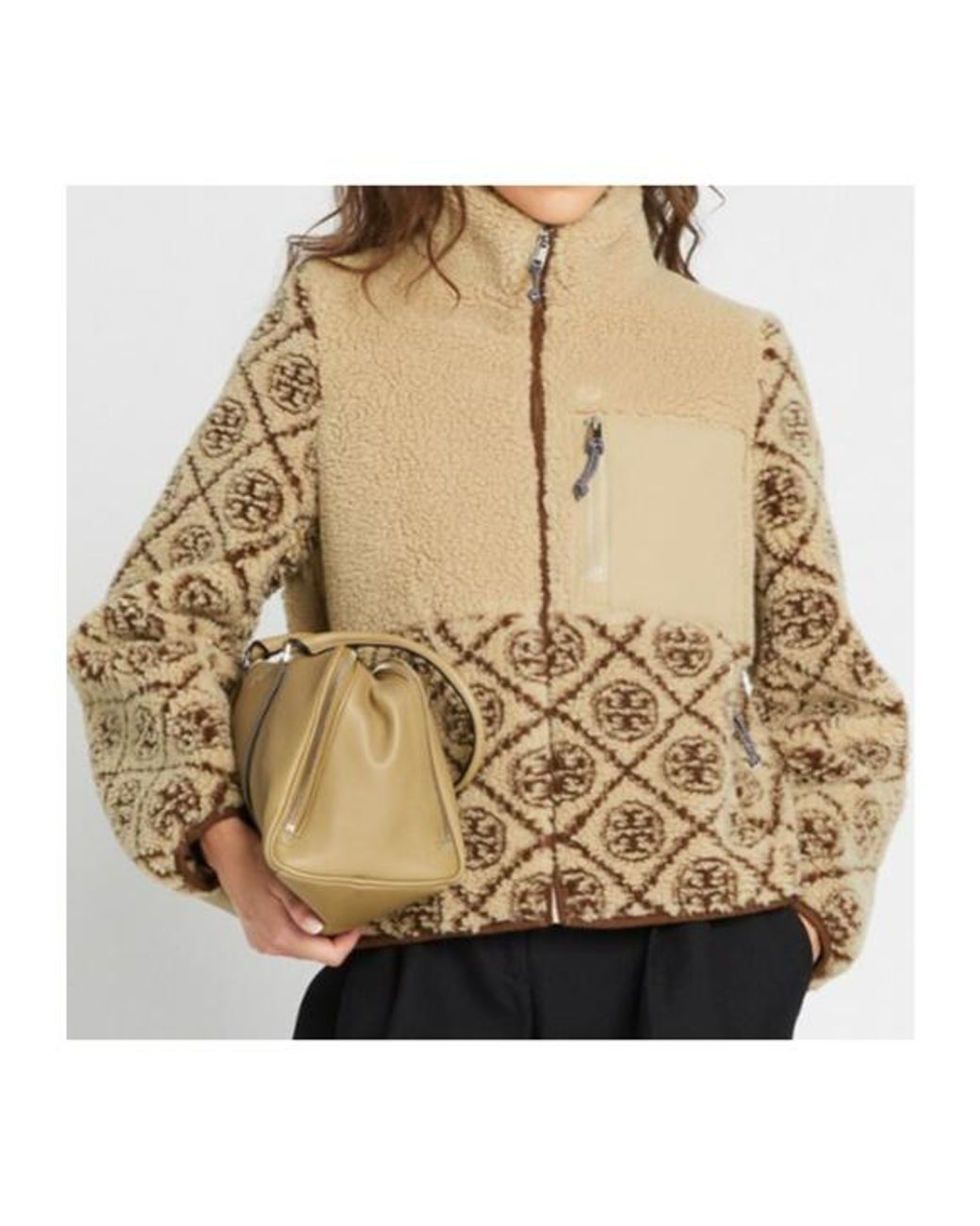 Tory Burch Natural T Letter Combination Fleece Jacket