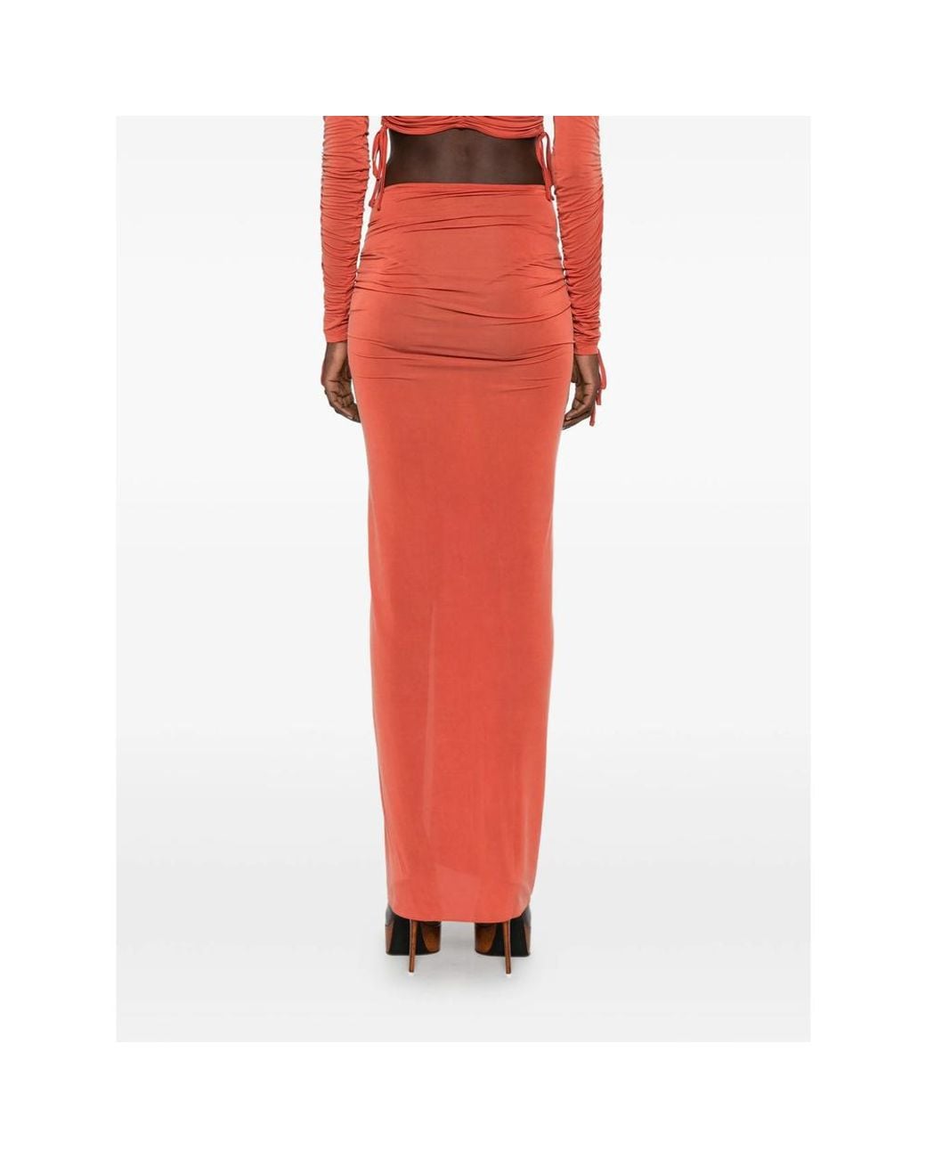 Balmain Red Asymmetrical Designed Draped Skirt