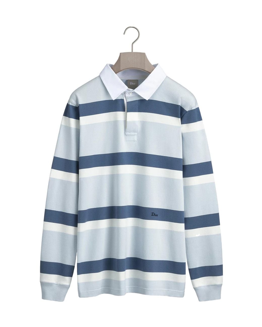 Dior Blue Homme Striped Long Sleeve Polo Shirt for men