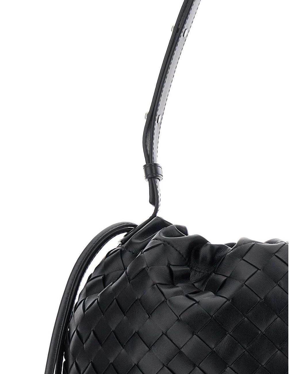 Bottega Veneta Black Intrecciato Drawstring Bucket Bag for men