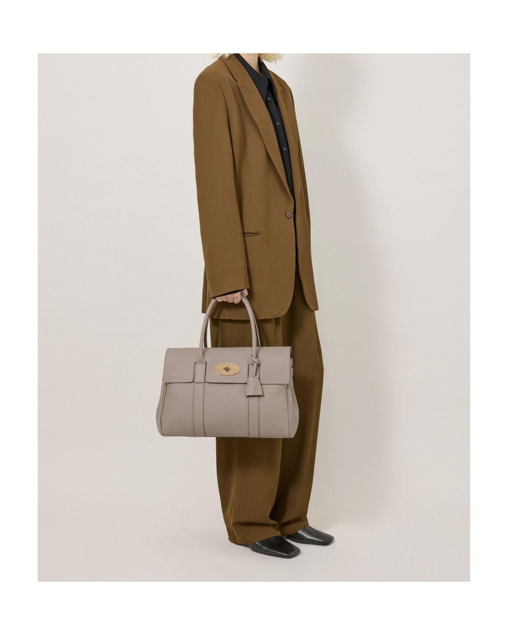 Mulberry Natural Pebbled-Textured Detail Top-Handle Tote Bag