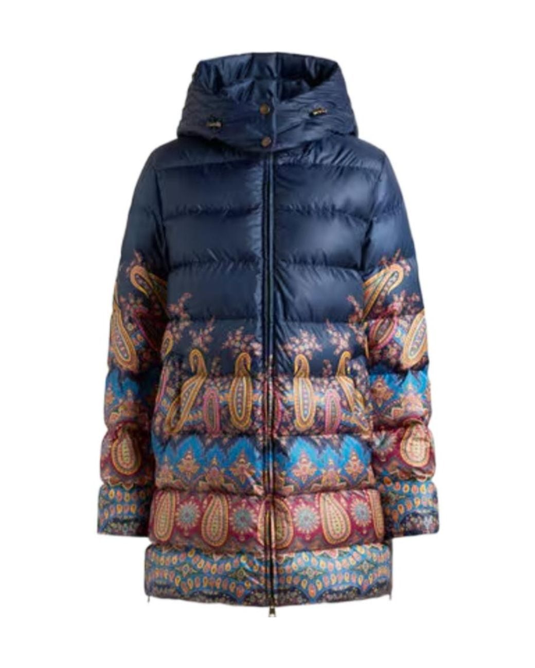 Etro Blue Down Jacket With Hood And Placed Print