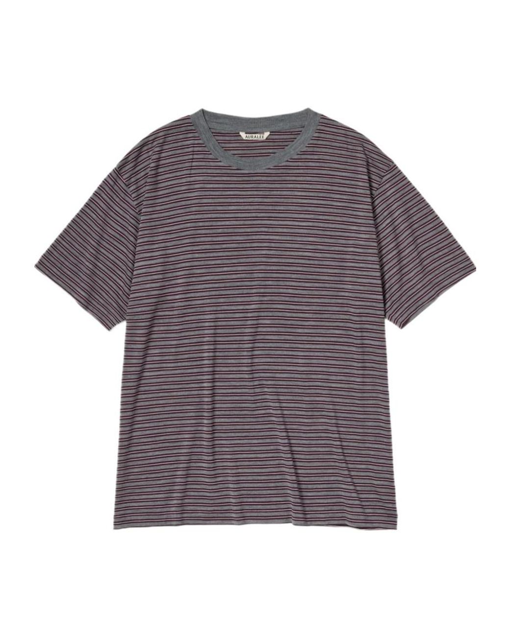 Auralee Purple Striped Short-Sleeve T-Shirt for men