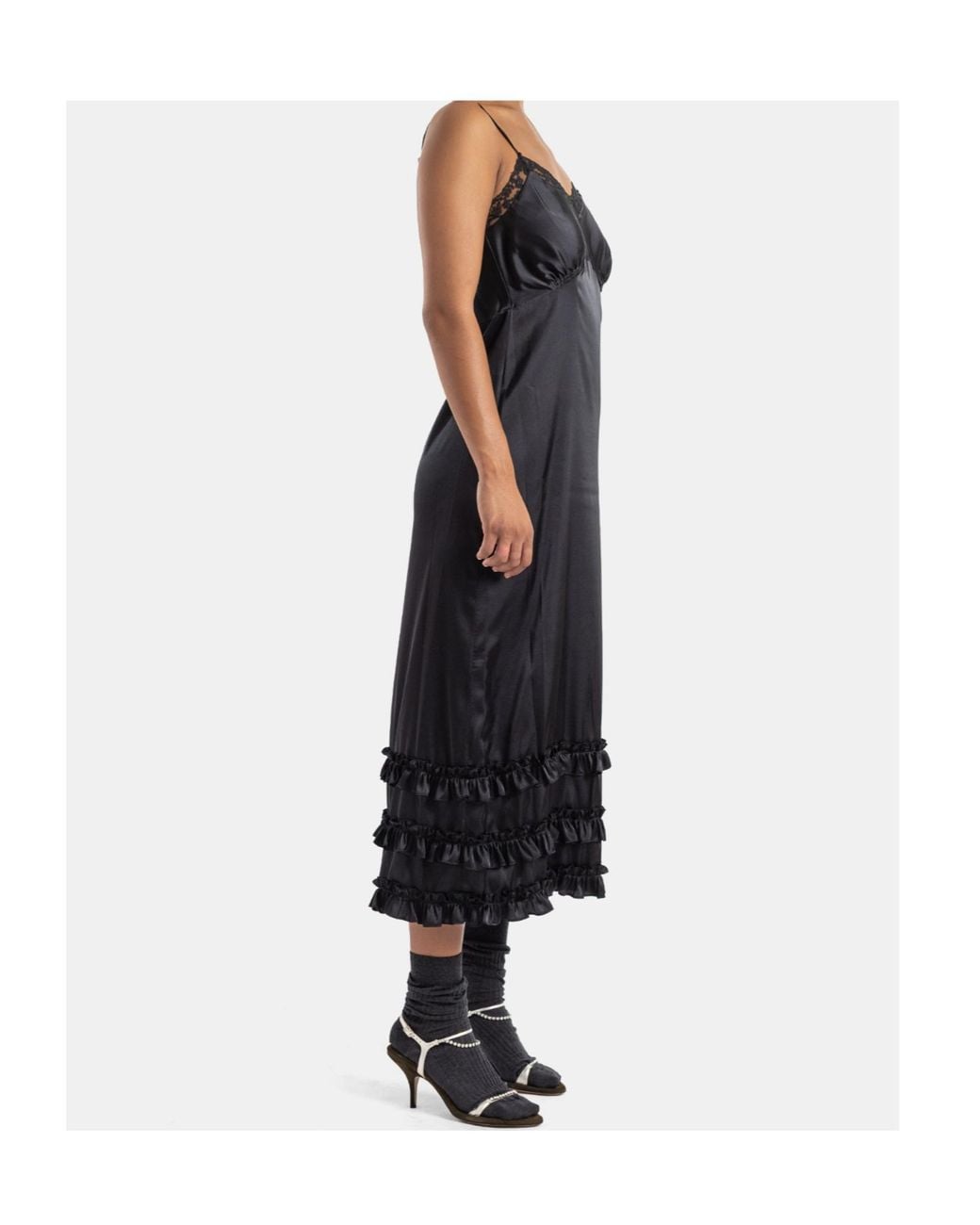 Simone Rocha Black Lace-Trimmed Ruffle Midi Dress