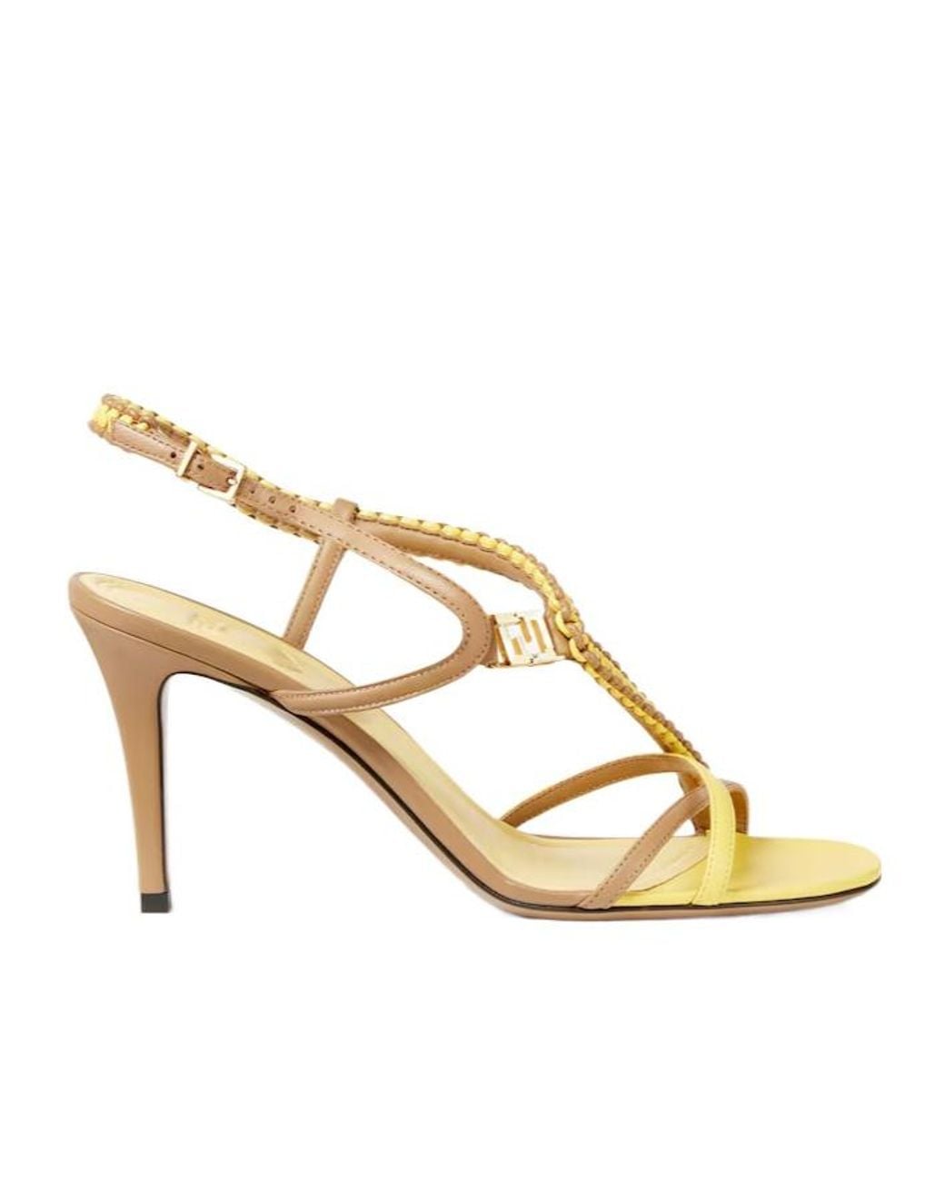 Fendi Metallic Fold Strappy Heeled Sandals