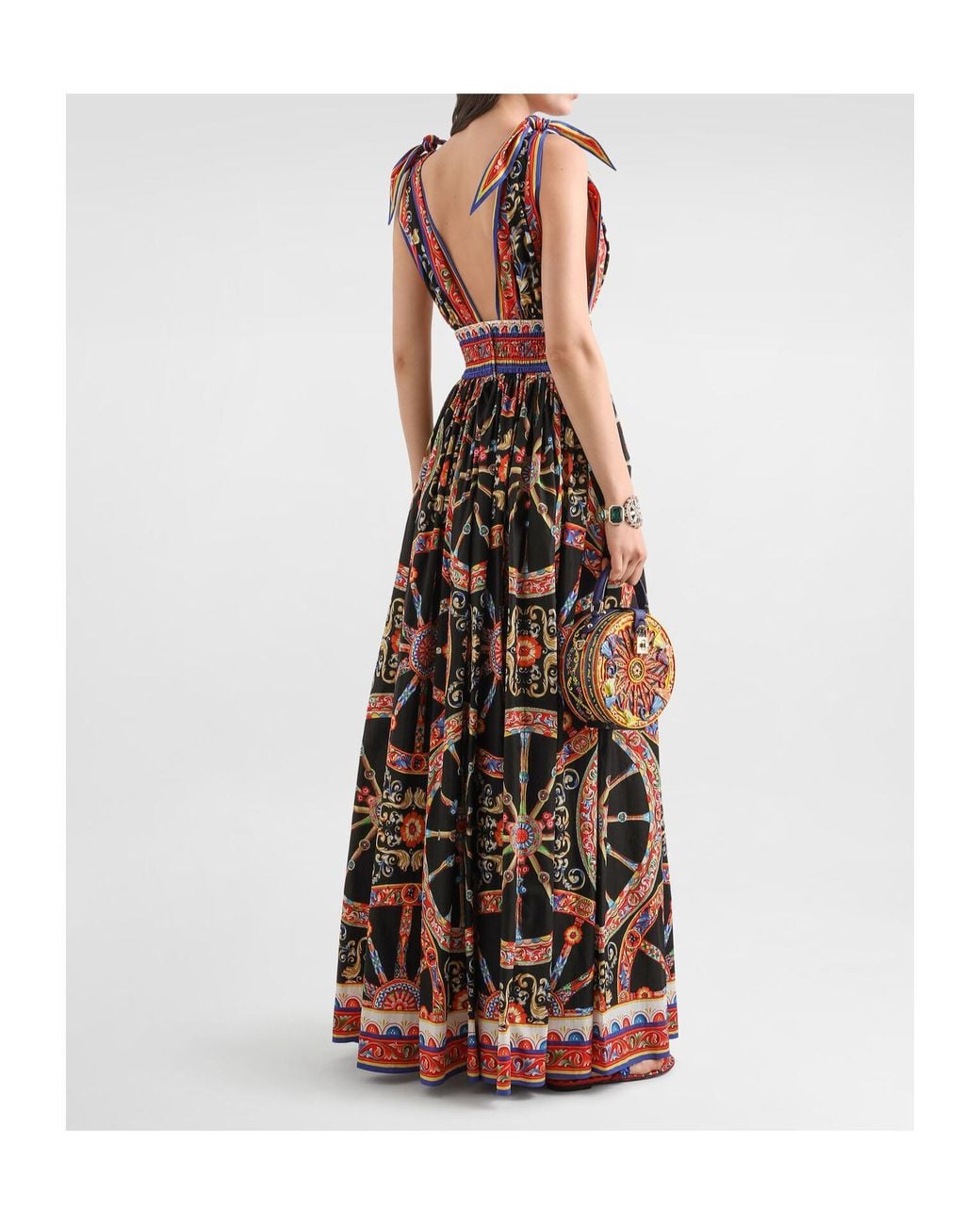 Dolce & Gabbana Multicolor Carretto-Print Long Poplin Dress
