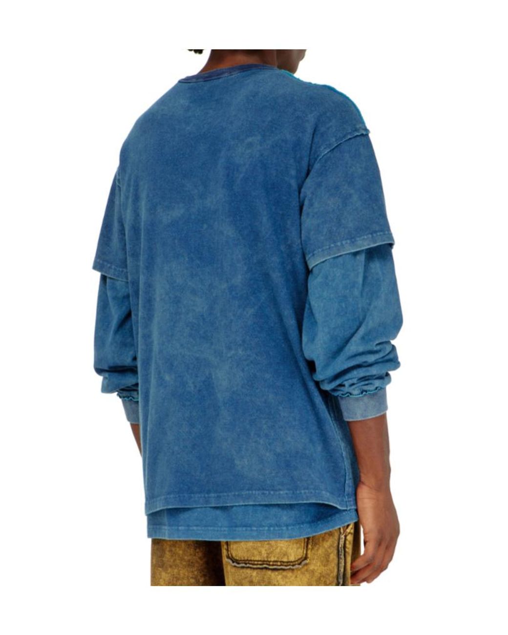 DIESEL Blue Acid-Wash T-Shirt With Frayed Details for men