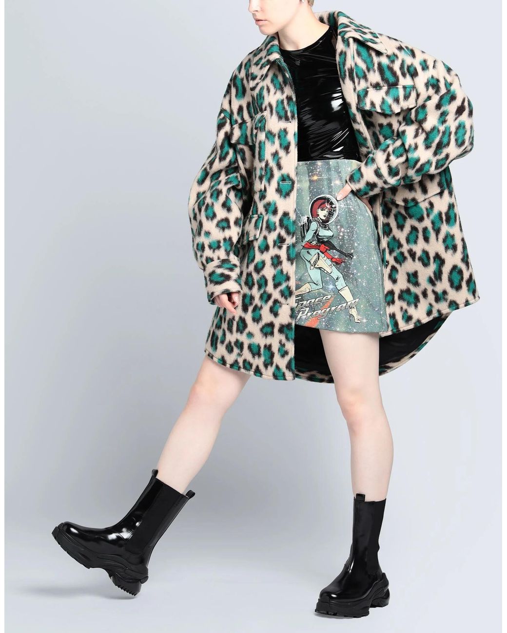 MM6 by Maison Margiela Green Leopard Print Single-Breasted Coat