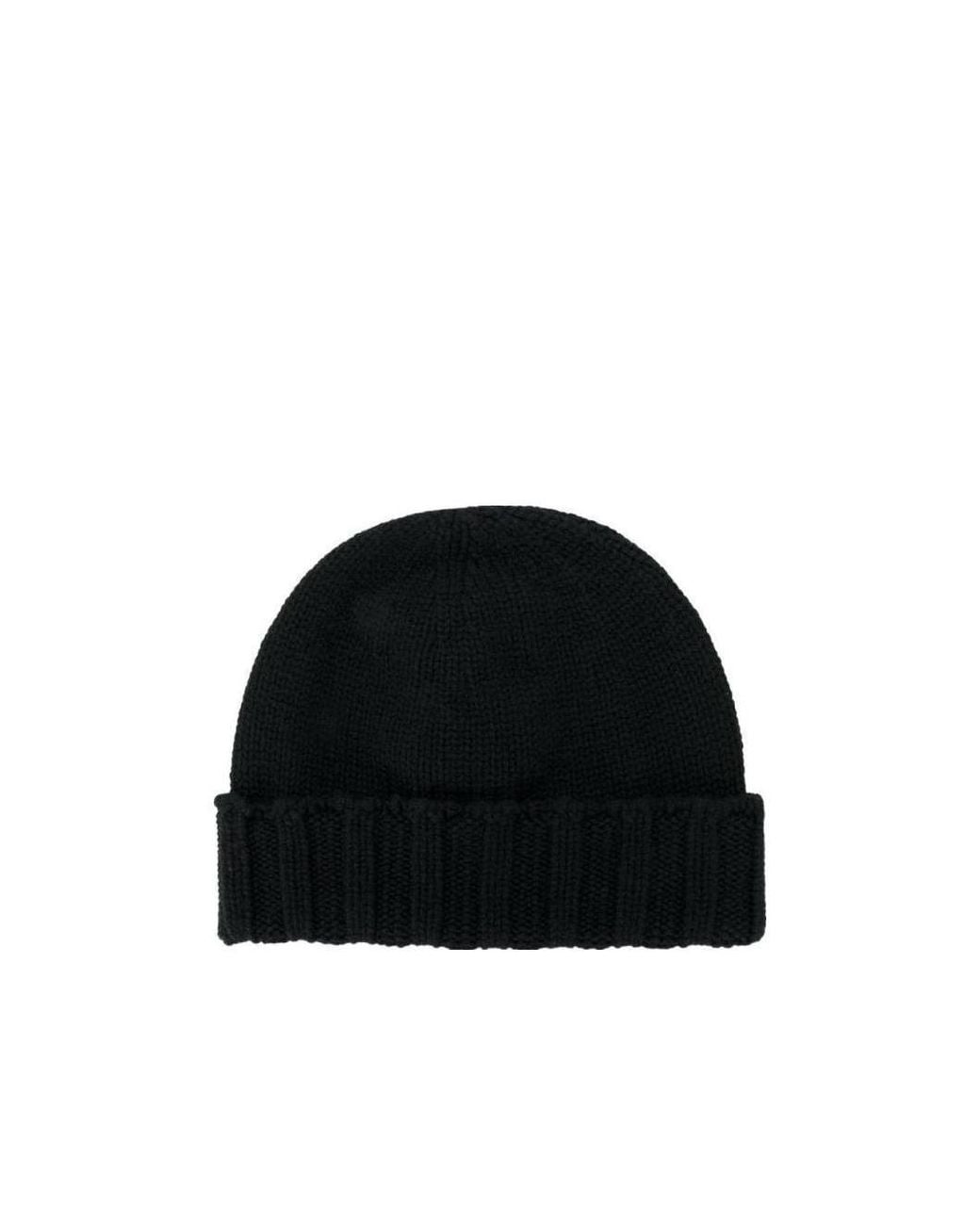 Drumohr Black Ribbed Cashmere Beanie Hat for men