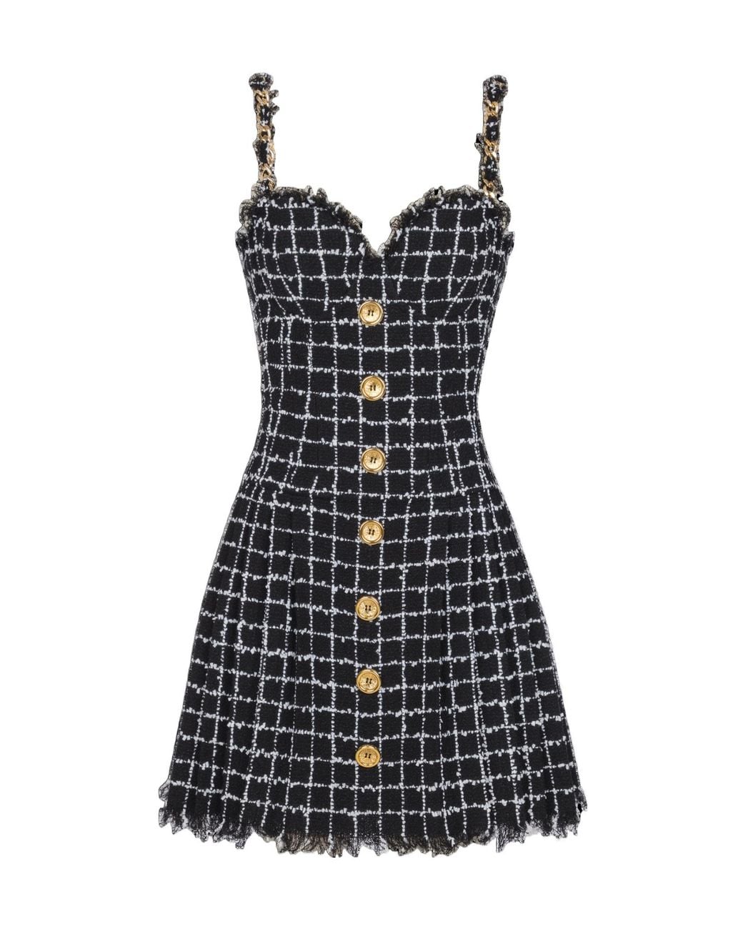 Balmain Black Tweed Dress With Chain
