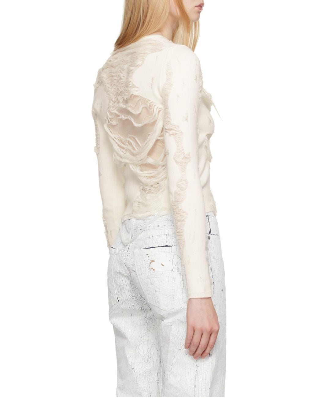 MM6 by Maison Margiela White Distressed Blend Jumper