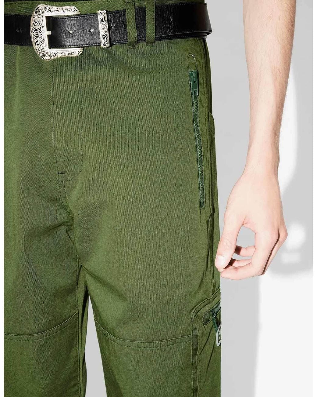 KENZO Green Straight-Leg Slim-Cut Cargo Pants for men