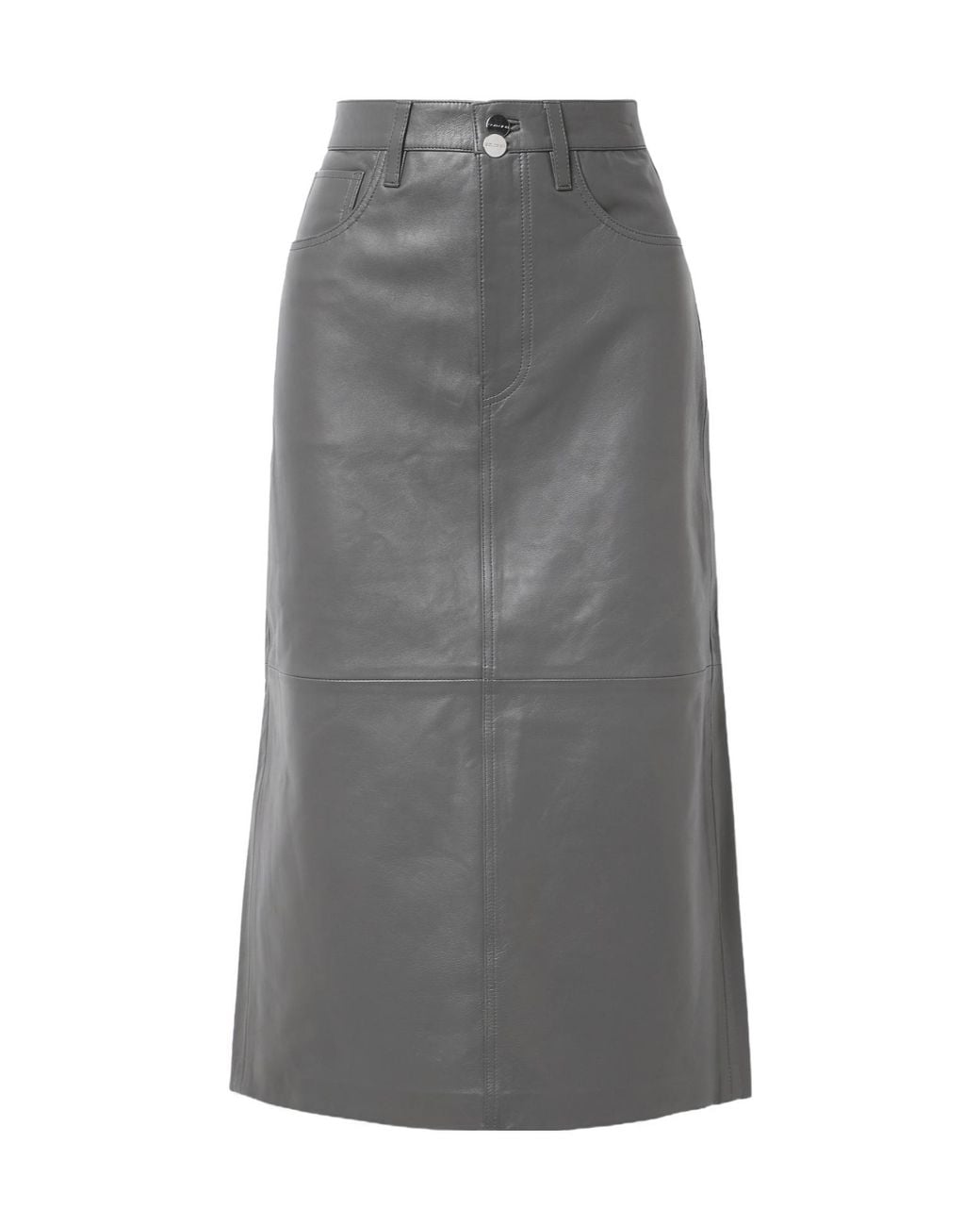 Goldsign Gray Leather Midi Skirt