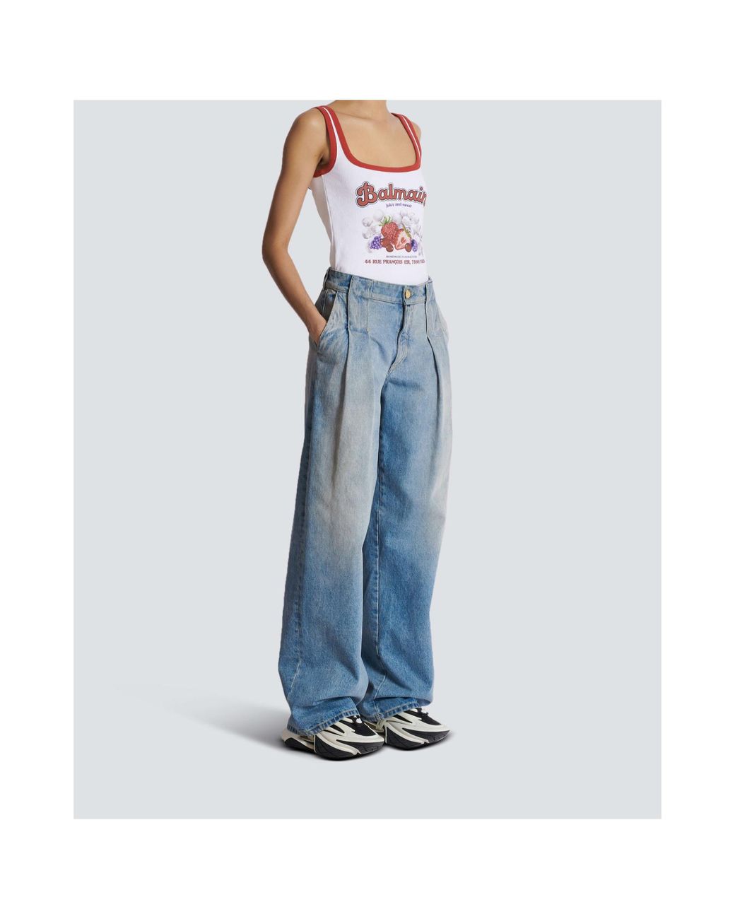 Balmain Blue Logo Detailed Pleated Jeans